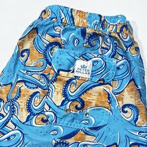 Peter Millar Swim Trunks Mens Blue 8" All Over Print Fun Seaside Ocotopus Sz XL‎